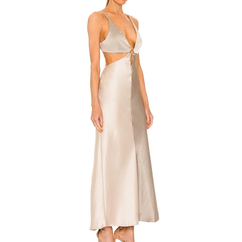Bec + Bridge Stone Grey Satin Colorblock Felix V Cut Out Maxi Dress - Picture 12 of 14
